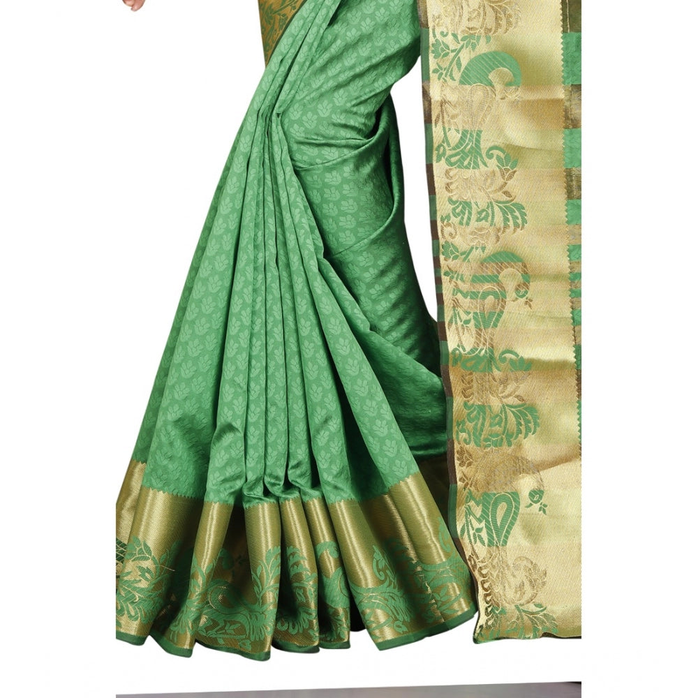 Generic Women's Jacquard Woven Saree With Unstitched Blouse 5.5Mtr (Green)