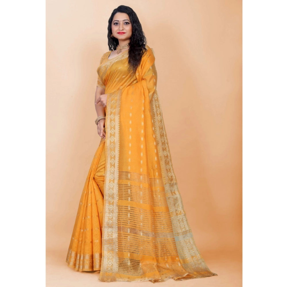 Generic Women's Silk Blend Woven Saree With Unstitched Blouse 5.5Mtr (Yellow)