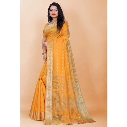 Generic Women's Silk Blend Woven Saree With Unstitched Blouse 5.5Mtr (Yellow)