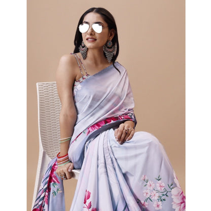 Generic Women's Crepe Digital Print Saree With Unstitched Blouse 5.5Mtr (Multicolor)