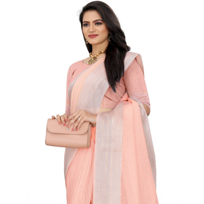 Generic Women's Cotton Jute Self Design Saree With Unstitched Blouse 5.5Mtr (Orange)