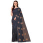 Generic Women's Silk Blend Embroidered Saree With Unstitched Blouse 5.5Mtr (Black)