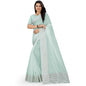 Generic Women's Cotton Jute Self Design Saree With Unstitched Blouse 5.5Mtr (Sky Blue)