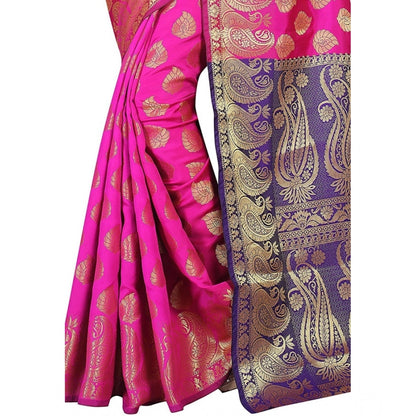 Generic Women's Jacquard Woven Saree With Unstitched Blouse 5.5Mtr (Pink)