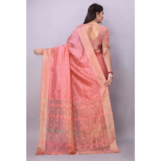 Generic Women's Silk Blend Woven Saree With Unstitched Blouse 5.5Mtr (Pink)