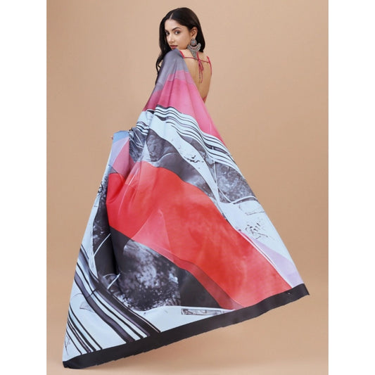 Generic Women's Crepe Digital Print Saree With Unstitched Blouse 5.5Mtr (Light Blue)