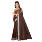 Generic Women's Cotton Silk Self Design Saree With Unstitched Blouse 5.5Mtr (Brown)