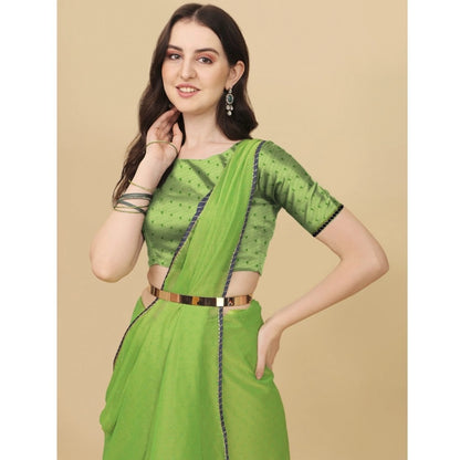 Generic Women's Silk Blend Embellished Saree With Unstitched Blouse 5.5Mtr (Green)