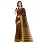 Generic Women's Cotton Silk Striped Saree With Unstitched Blouse 5.5Mtr (Brown)