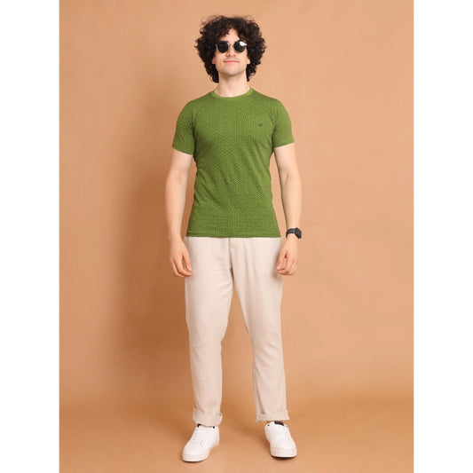 Generic Men's Casual Cotton Printed Round Neck Half Sleeve T-Shirt (Green)