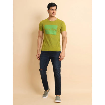 Generic Men's Casual Cotton Printed Round Neck Half Sleeve T-Shirt (Green)