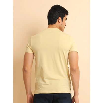 Generic Men's Casual Cotton Printed Round Neck Half Sleeve T-Shirt (Brown)