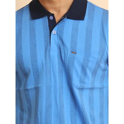 Generic Men's Casual Cotton Printed Polo Neck Half Sleeve T-Shirt (LightBlue)