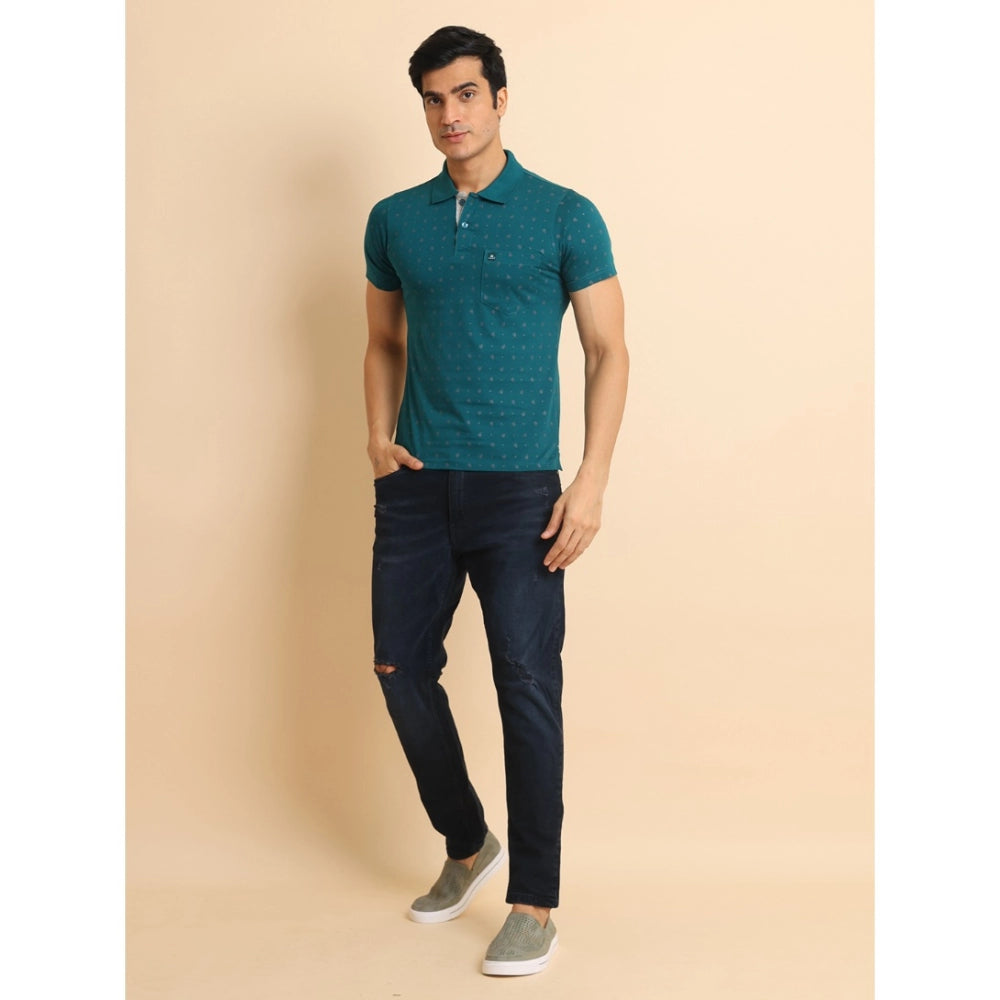 Generic Men's Casual Cotton Printed Polo Neck Half Sleeve T-Shirt (Green)