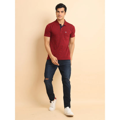 Generic Men's Casual Cotton Printed Polo Neck Half Sleeve T-Shirt (Red)