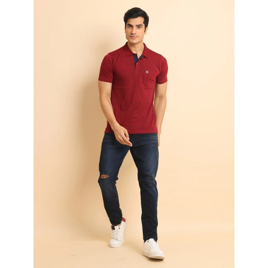Generic Men's Casual Cotton Printed Polo Neck Half Sleeve T-Shirt (Red)