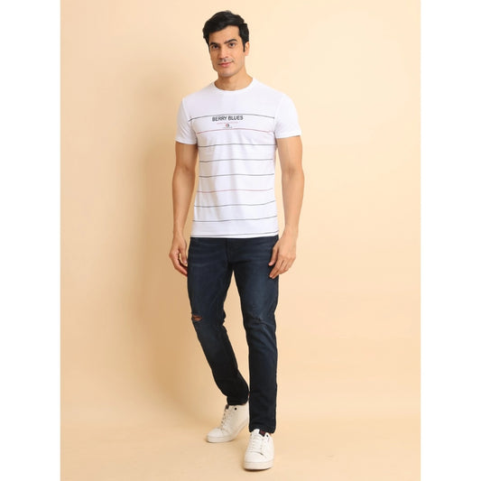 Generic Men's Casual Cotton Printed Round Neck Half Sleeve T-Shirt (White)