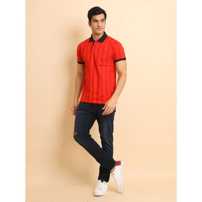 Generic Men's Casual Cotton Printed Polo Neck Half Sleeve T-Shirt (Red)