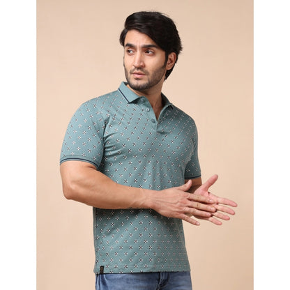 Generic Men's Casual Cotton Printed Polo Neck Half Sleeve T-Shirt (Grey)