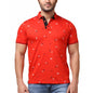 Generic Men's Casual Cotton Printed Polo Neck Half Sleeve T-Shirt (Red)
