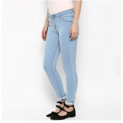 Generic Women's Denim Distressed Buttoned Jeans (Blue)