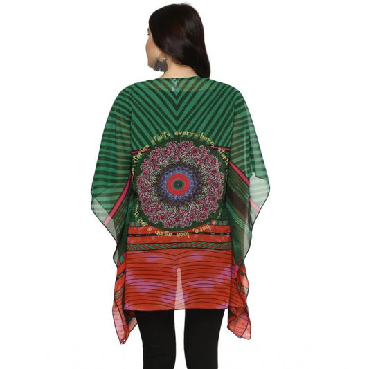 Generic Women's Polyester Printed Kaftan Sleeve Shrug (Green - Multicolor)