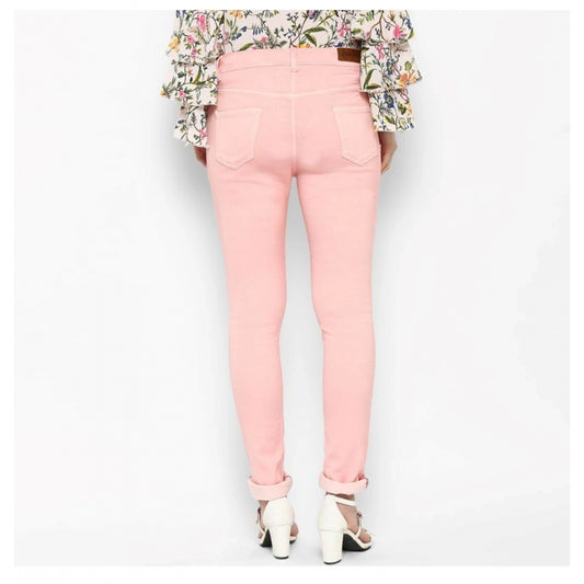 Generic Women's Denim Solid Buttoned Jeans (Pink)