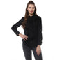 Generic Women's Polyester Ruffled Long Sleeves Top (Black)