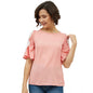 Generic Women's Polyester Lace Inserts Cold Shoulder Top (Pink)