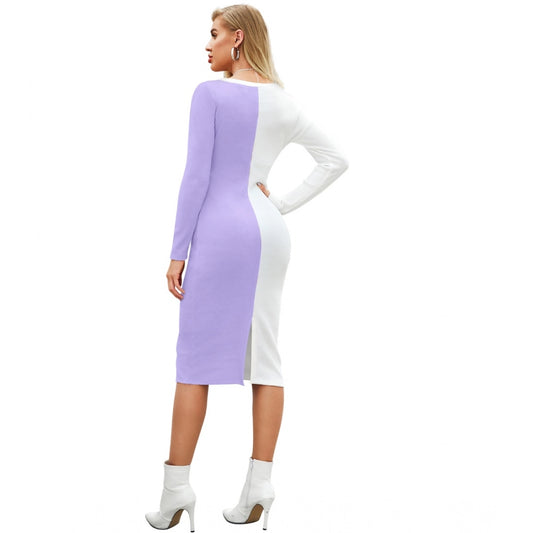 Generic Women's Knitting stretchable Solid Round Neck Full Sleeve Dress (Purple)
