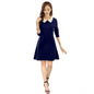 Generic Women's Polyester Solid Collar 3-4th Dress (Blue)