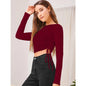 Generic Women's Polyester Solid Round Neck Full Sleeve Top (Maroon)