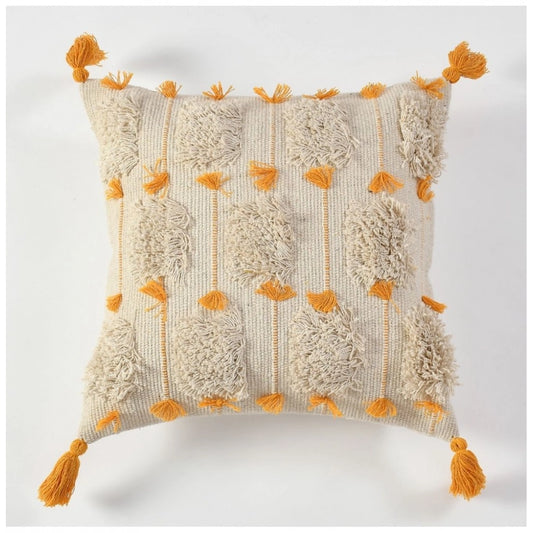 Generic Cotton Handcrafted Pit Loom Cushion Cover 16x16 Inch Pack of 2 (Yellow)