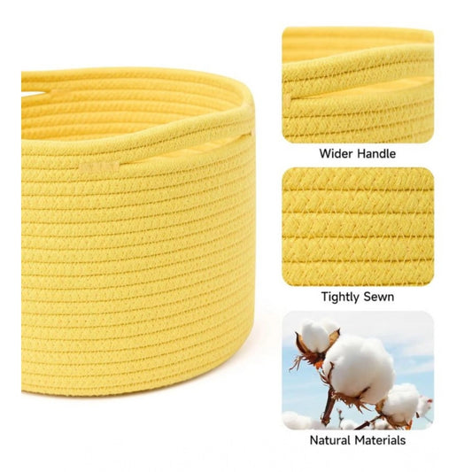 Generic Cotton Round Small Storage Basket 9x7 Inch Pack of 1 (Yellow)