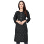 Generic Women's Rayon Printed Round Neck 3-4 th Sleeve Kurti (Black)