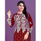 Generic Women's Rayon Printed Round Neck 3-4th Sleeve Kurti (Maroon)