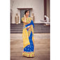 Generic Women's Cotton Blend Printed Saree With Unstitched Blouse (Blue, 5-5 Mtrs)