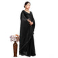 Generic Women's Georgette Satin Silk Saree With Unstitched Blouse 5.5Mtr (Black)