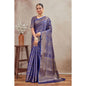 Generic Women's Silk Blend Floral Printed Saree With Unstitched Blouse 5.5Mtr (Royal Blue)