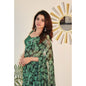 Generic Women's Georgette Printed Saree With Unstitched Blouse 5.5Mtr (Dark Green )