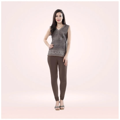Generic Women's Cotton Blended Solid Churidar leggings (Brown)