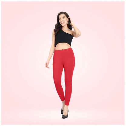 Generic Women's Cotton Blended Solid Ankle legging (Red)