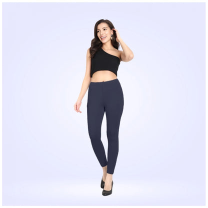 Generic Women's Cotton Blended Solid Ankle legging (Navy)