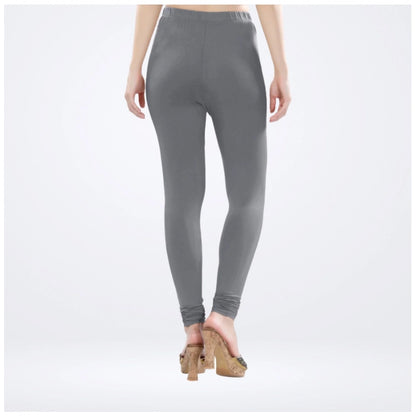 Generic Women's Cotton Blended Solid Churidar leggings (Silver Gray)