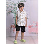 Cotton Blend Printed Short Sleeve Shirt and Shorts Set (White)