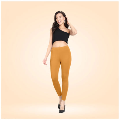 Generic Women's Cotton Blended Solid Ankle legging (Mustard Yellow)