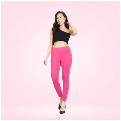 Generic Women's Cotton Blended Solid Ankle legging (Dark Pink)