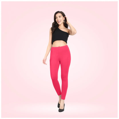 Generic Women's Cotton Blended Solid Ankle legging (Pink)