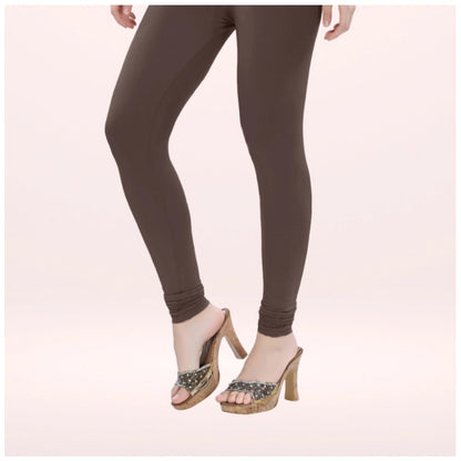 Generic Women's Cotton Blended Solid Churidar leggings (Brown)