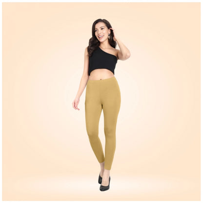 Generic Women's Cotton Blended Solid Ankle legging (Beige)